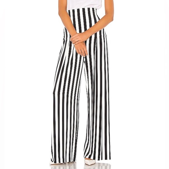 Norma Kamali Black & White High Waist Pleat Pant in Stripe Size XS - Picture 1 of 4